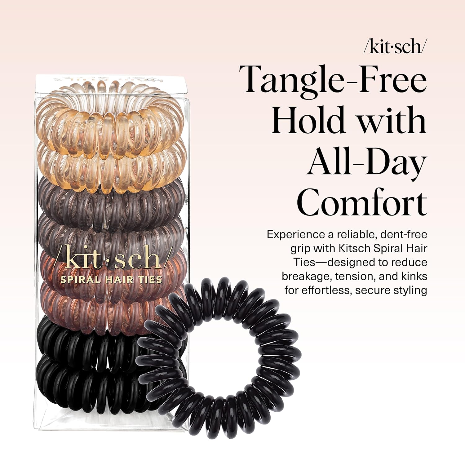 Kitsch Spiral Hair Ties For Women – Coiled Plastic Hair Ties No Damage, Ponytail Holders For Thick And Thin Hair – Creaseless And Dent-Free, Phone Cord Style - Brunette, 8 Pcs