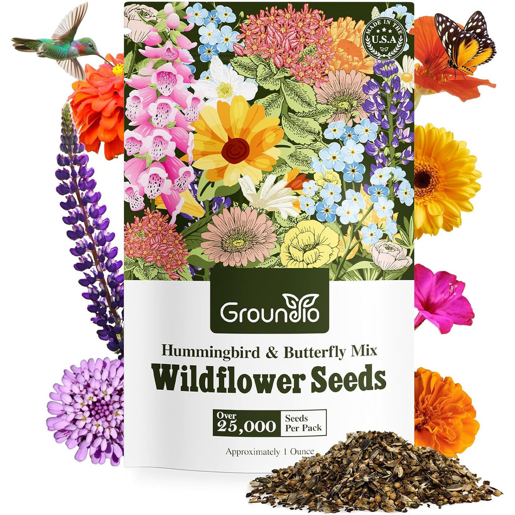 25,000+ Wildflower Seeds Mix 1 Oz, 24 Varieties Perennial & Annual Seeds For Hummingbirds And Butterflies, High Germination Flower Seeds Throw And Grow To Plant Outside, No Filler