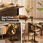 360° Swivel Side Table For Height Adjustable, C Shaped End Table For Couch With Storage, 3-Tier Night Stand With Open Shelf, Tv Tray For Small Spaces, Living Room, Bedroom, Rustic Brown
