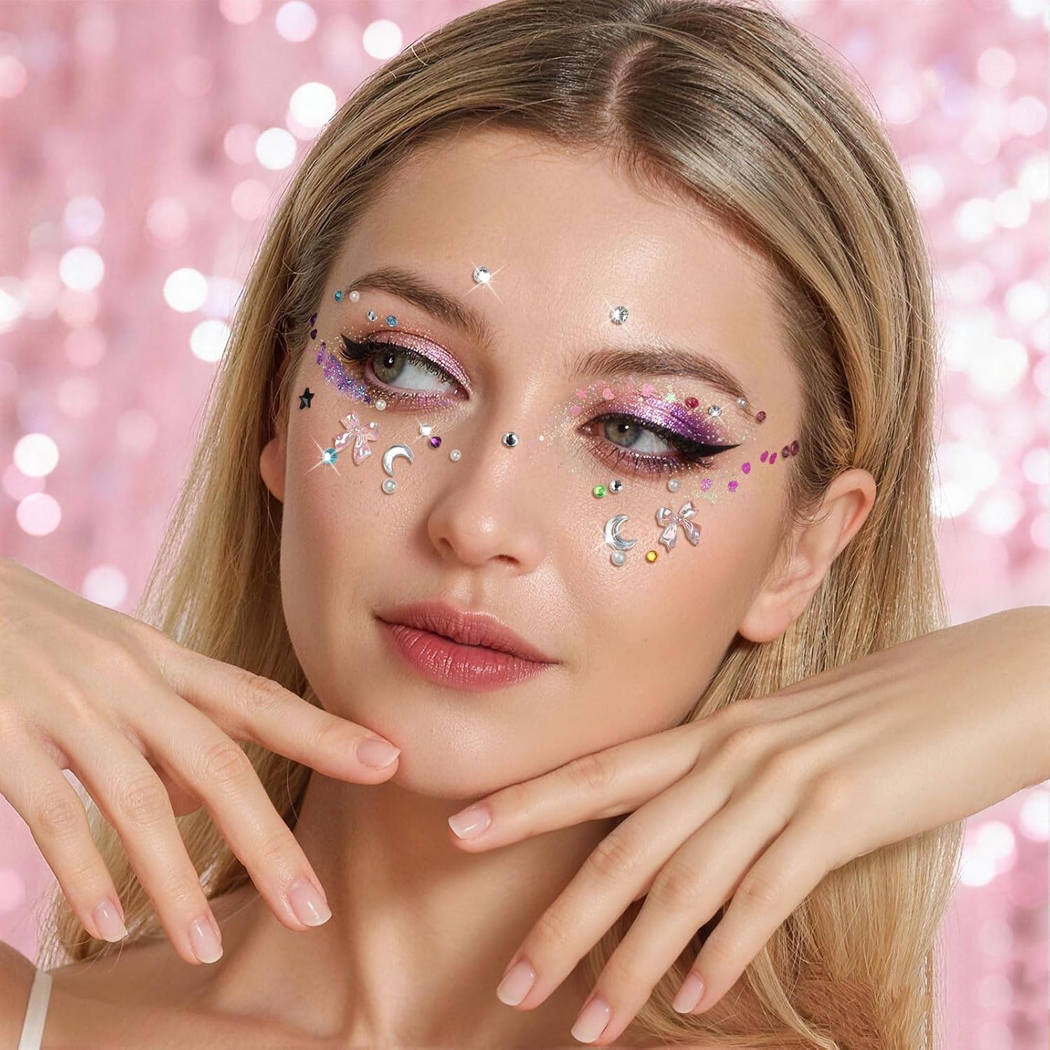 Fandamei Face Glitter Face Gems, 40 Colors Glitter Gel Palette With 6 Sheets Self Adhesive Hair Gems, Face Jewels For Women. Face Rhinestones Pearls For Women, Body Hair Glitter