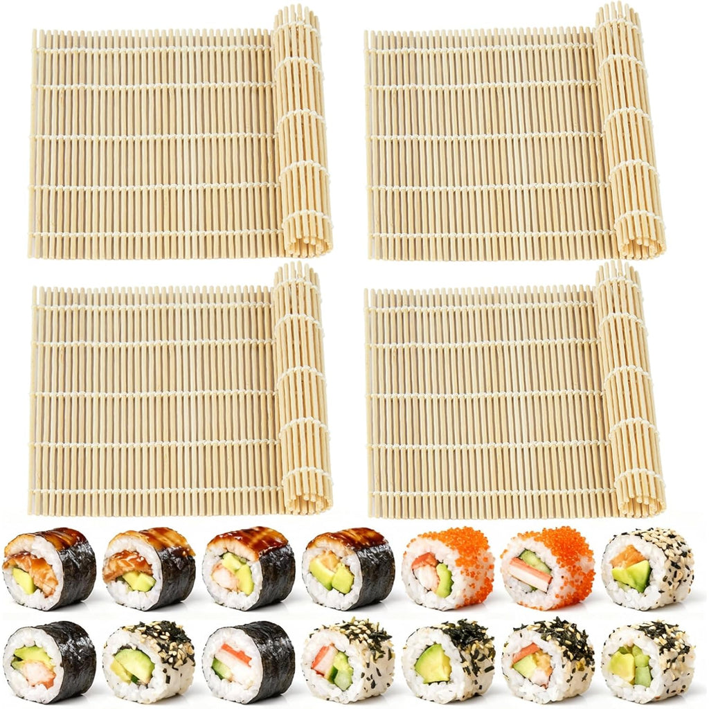 4 Pcs Bamboo Roll Sushi Mat, Sushi roll maker for Kimbap Sushi Maki Rolls, Easy Homemade (9.5" x 9.5")