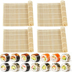 4 Pcs Bamboo Roll Sushi Mat, Sushi roll maker for Kimbap Sushi Maki Rolls, Easy Homemade (9.5" x 9.5")