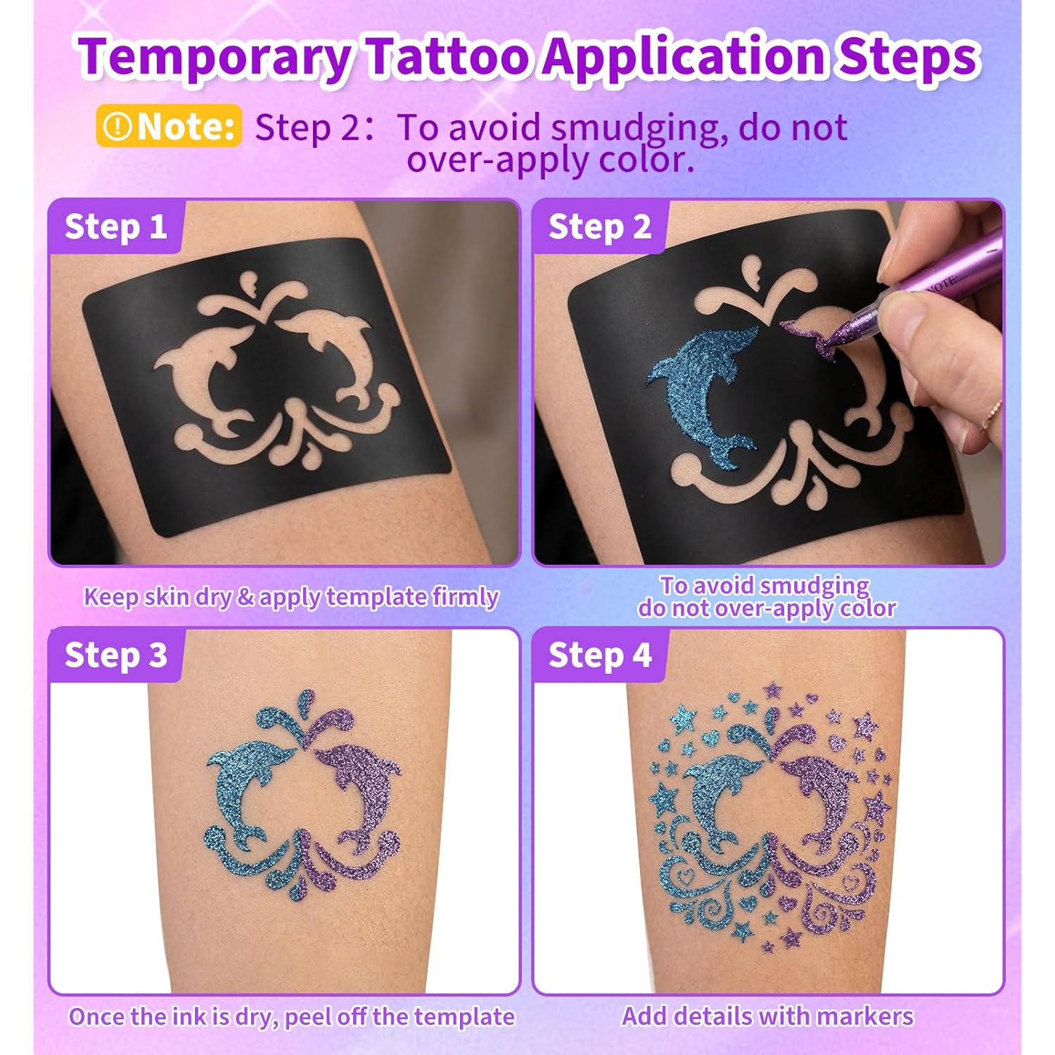 Temporary Tattoo Markers for Skin, 24 Colors (Two Colors Per Pen), 12 Dual Tip Body Markers + 95 Tattoo Stencils, Flexible Brush Tip, Skin-Safe, Cosmetic-Grade for Kids & Adults