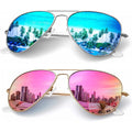 KALIYADI Classic Aviator Sunglasses for Men Women Driving Sun glasses Polarized Lens UV Blocking E (2 Pack) Blue/Pink