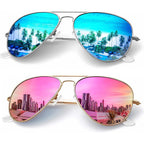 KALIYADI Classic Aviator Sunglasses for Men Women Driving Sun glasses Polarized Lens UV Blocking E (2 Pack) Blue/Pink