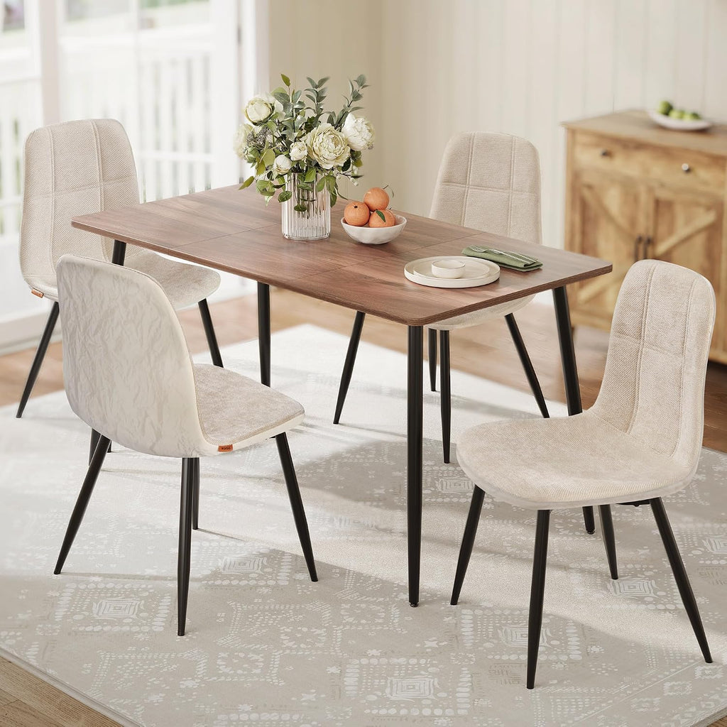 Vasagle Dining Chairs, Set Of 4 Dining Room Chairs, Metal Frame, Adjustable Feet, Easy To Clean, Chenille Fabric, Glacier-Textured Synthetic Leather, For Kitchen, Cream White Ukdc188W01