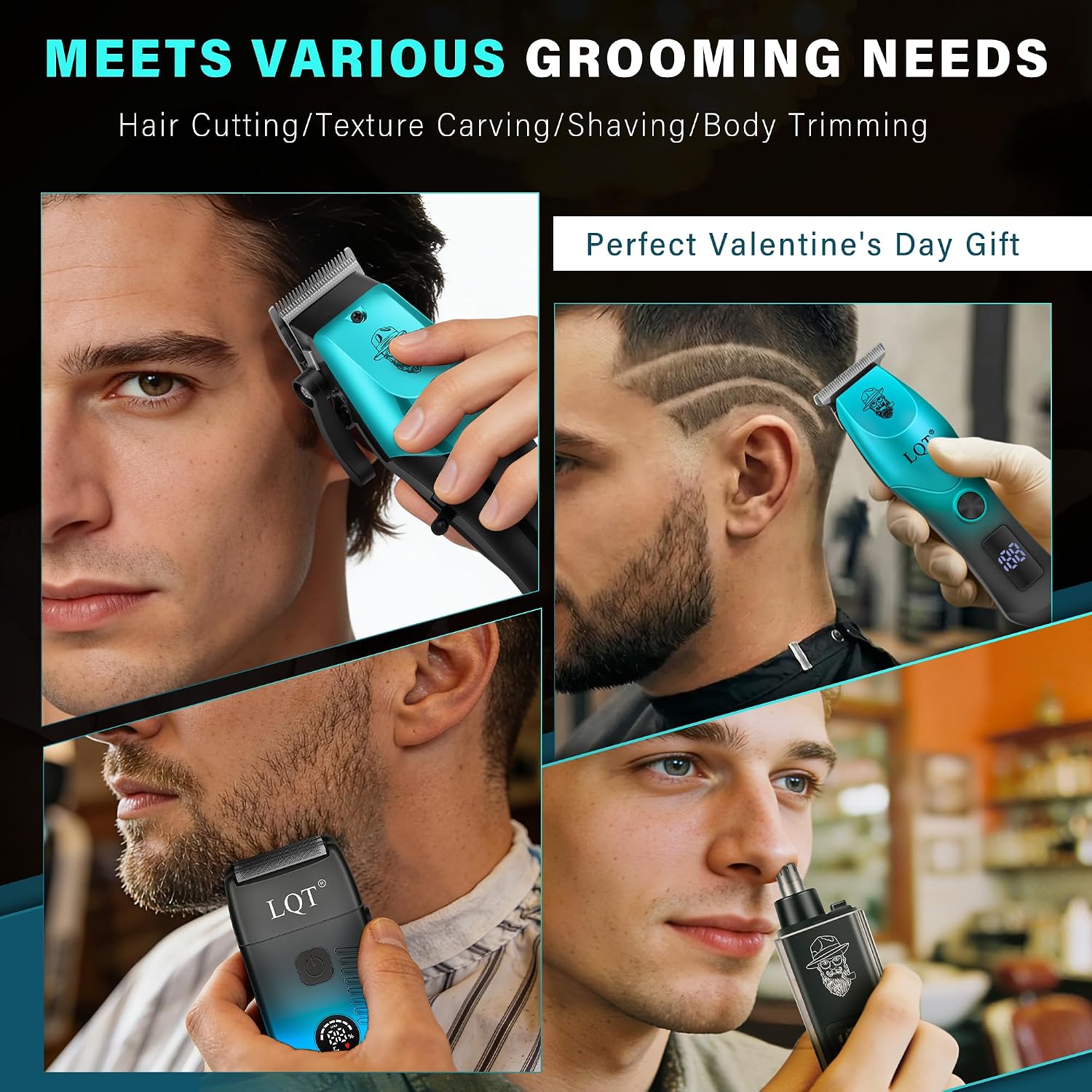 4-In-1 Men'S Hair Clippers Kit, Includes Nose Hair Trimmer, Electric Shaver, And Engraving Trimmer, Wireless Usb Rechargeable Grooming Set, Blue Ombre Design, Ideal Gift For Men (Blue)
