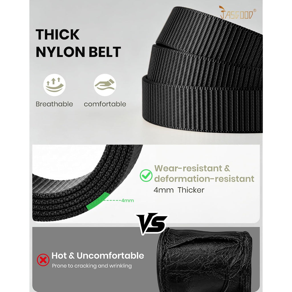 Jasgood Men'S Adjustable Nylon Ratchet Belt – Slide Buckle, Nylon Web Belt For Golf Work Casual
