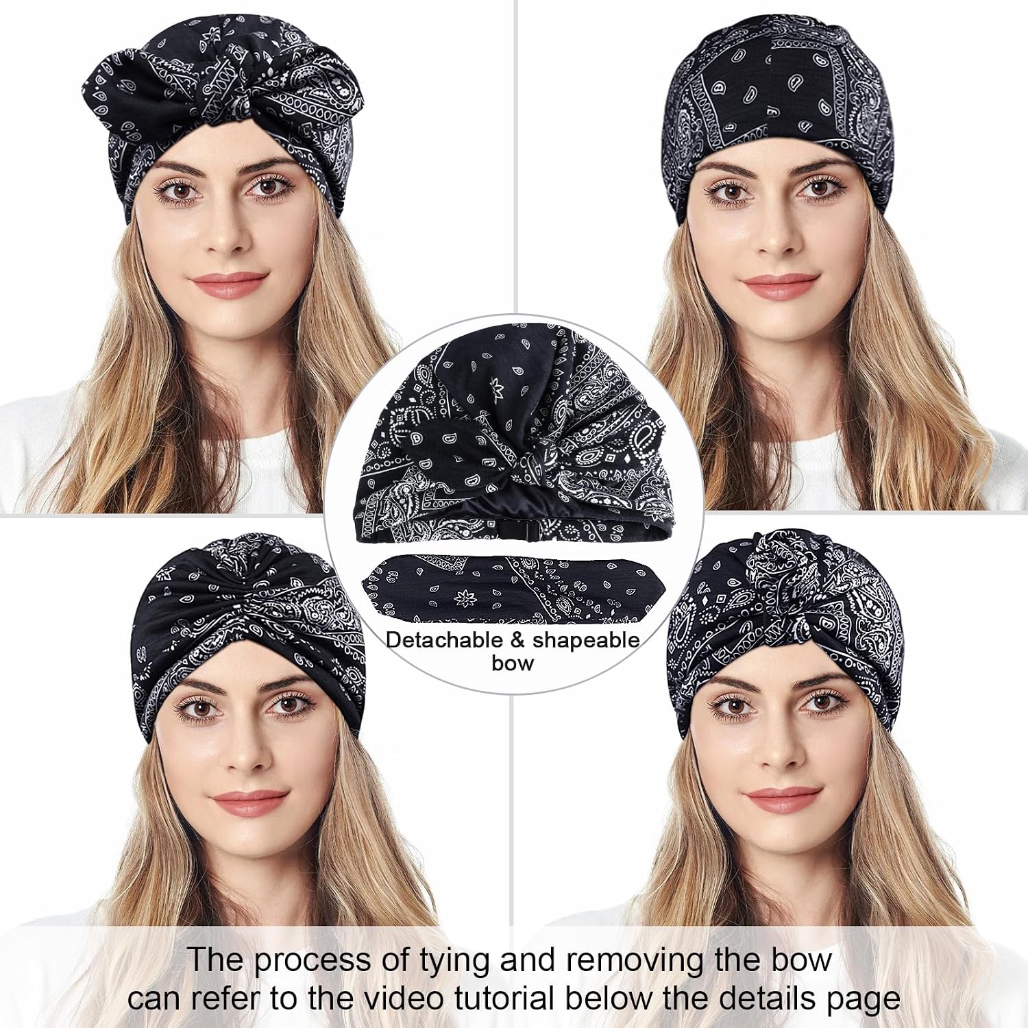 Satin Lined Beanies for Women Chemo Headwear Silky Lined Cotton Sleeping Cap Black