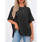 Tankaneo Womens Oversized T Shirts Summer Casual Ribbed Batwing Short Sleeve Tunic Tops Loose Fit Dolman Sleeve Tees