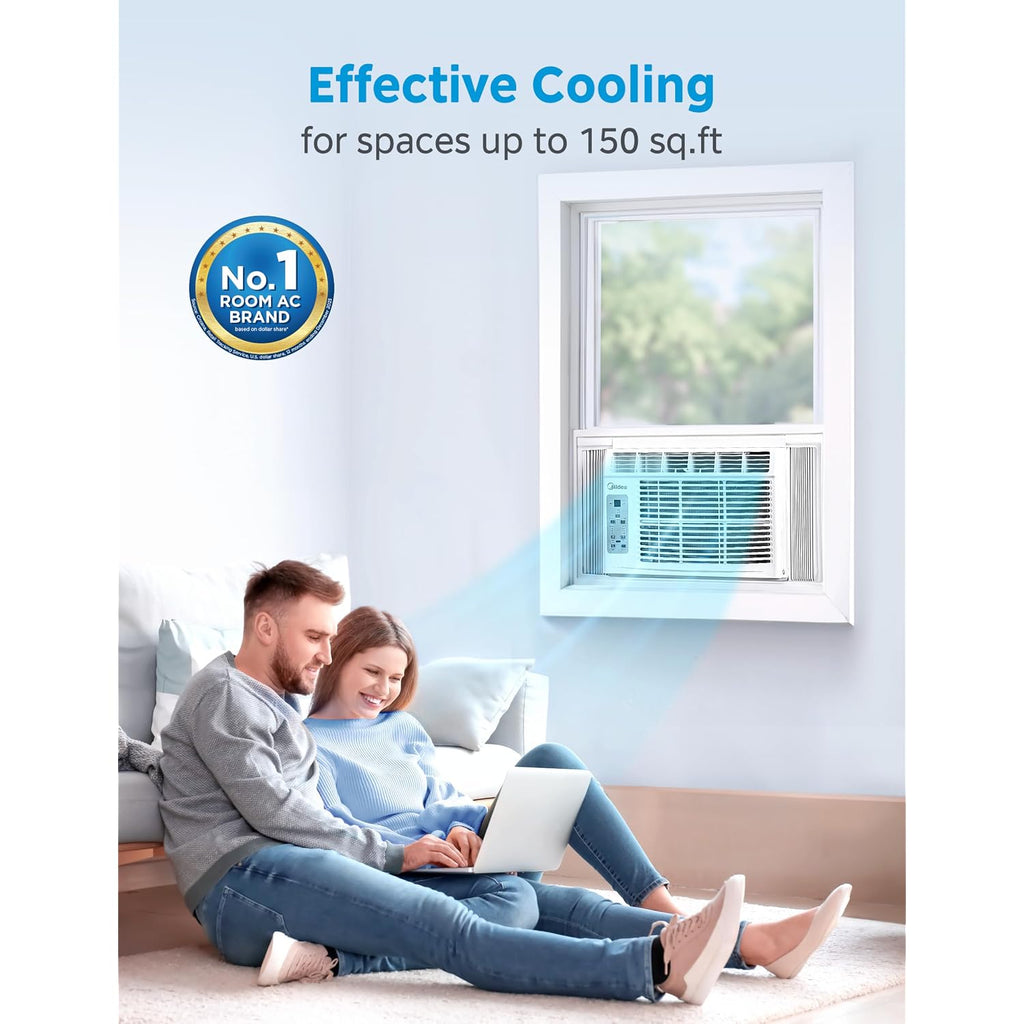 Midea 5,000 Btu Window Air Conditioner, Cools Up To 150 Sq. Ft. With Easy-To-Use Reusable Filter, Remote, Perfect Ac For Bedroom, Living Room, Home Office, Electronic Control