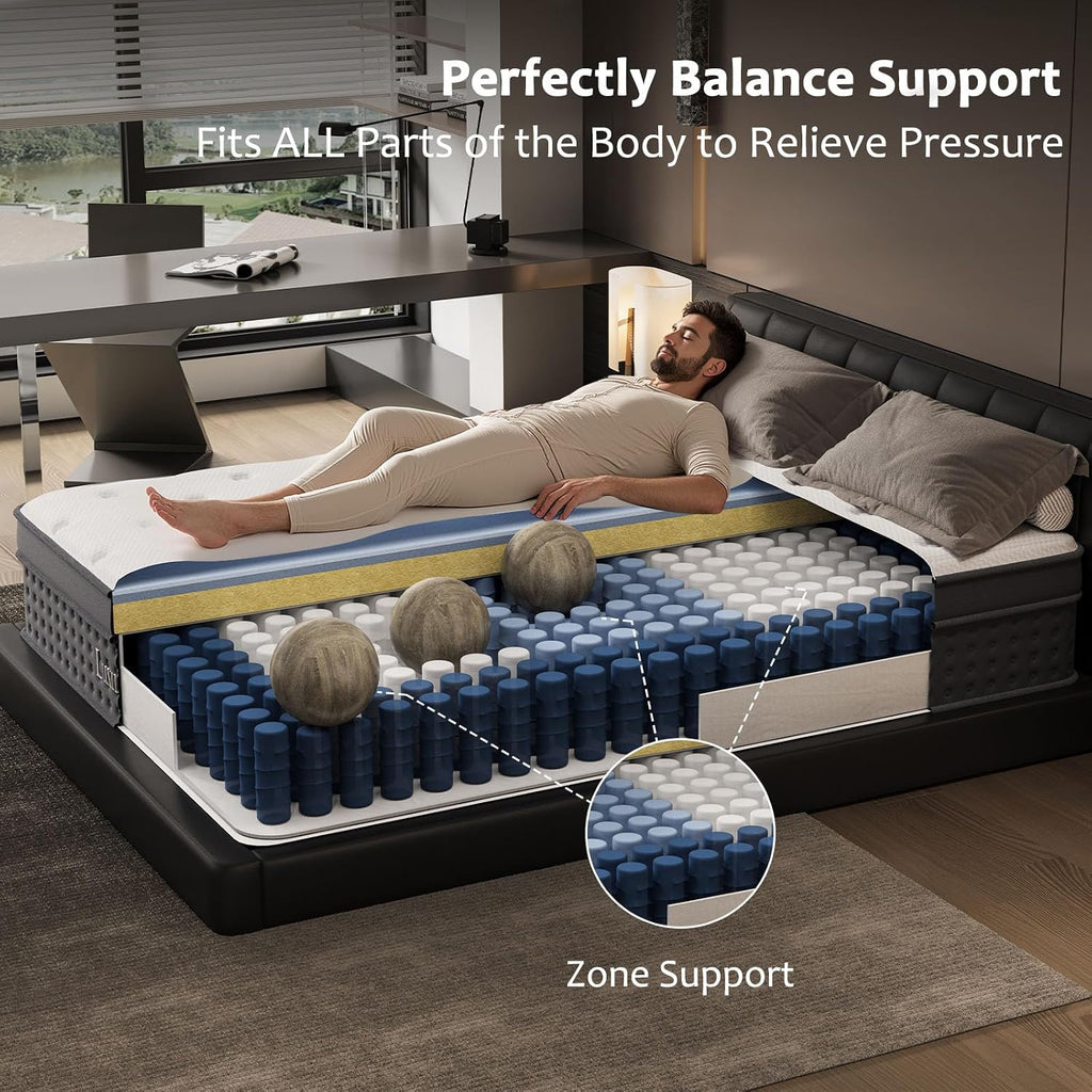 Twin Size Mattress, 12 Inch Twin Mattress In A Box, Cooling Matress With Memory Foam & Individual Pocket Springs For Pressure Relief & Spinal Alignment, Zoned Back Support & Motion Isolation
