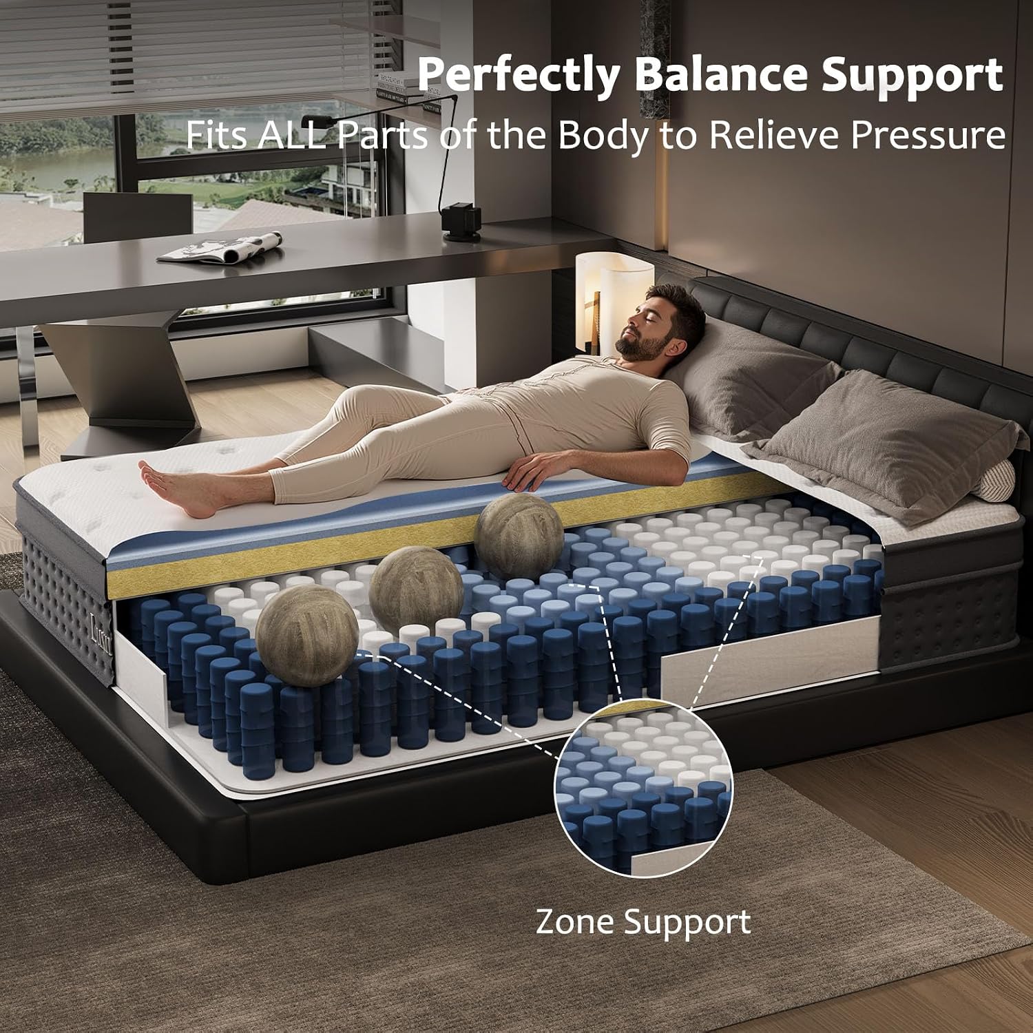 Twin Size Mattress, 12 Inch Twin Mattress In A Box, Cooling Matress With Memory Foam & Individual Pocket Springs For Pressure Relief & Spinal Alignment, Zoned Back Support & Motion Isolation
