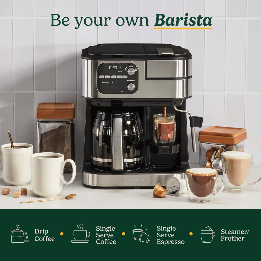 Cuisinart Coffee Center Barista Bar 4-In-1 Coffee Maker, Single-Serve Pods Compatible, Coffeemaker, Three Brewing Sizes, Ss-4N1Nas, Black