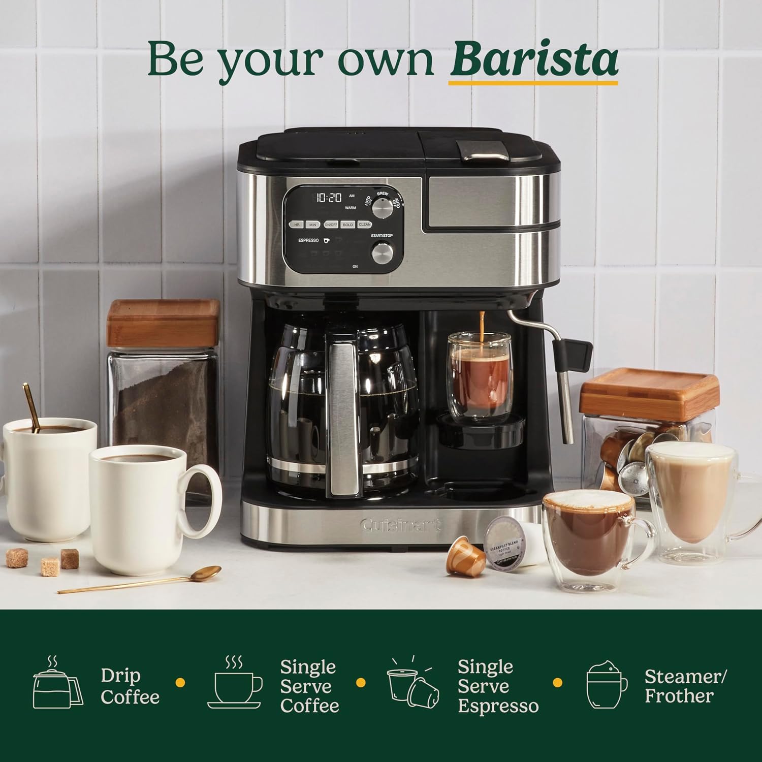 Cuisinart Coffee Center Barista Bar 4-In-1 Coffee Maker, Single-Serve Pods Compatible, Coffeemaker, Three Brewing Sizes, Ss-4N1Nas, Black