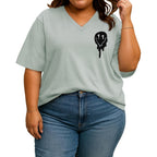 rosemia Plus Size Tops for Women Oversized Casual Tops V Neck Short Sleeves Basic Tees 2026 Green Smile