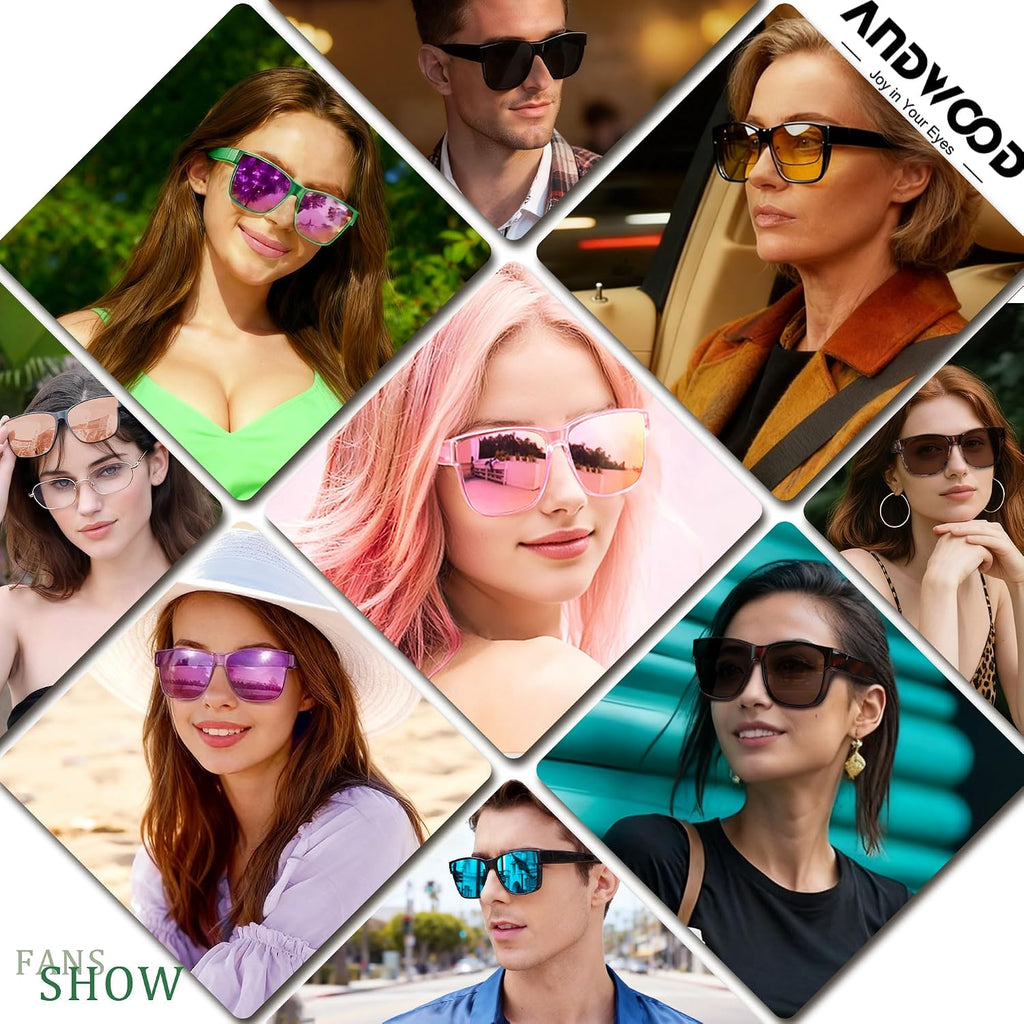 Fit Over Glasses Polarized Sunglasses for Women Men Oversized Square Shades UV400 Protection (3pack) Black + Mirror Blue + Mirror Purple