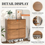 Fsbecl Shoe Storage Cabinet For Entryway With 2 Flip Drawers, Narrow Wood Shoe Cabinet With Fluted Panel, Freestanding Hidden Shoe Organizer For Foyer, Hallway (Walnut)