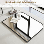 Black Arched Top Wall Mounted Mirror - 38 X 30 Inch Round Cruved Top Bathroom Vanity Mirror, Aluminum Metal Framed, Home Decor For Living Room, Bedroom, Fireplace, Mantle, Entryway