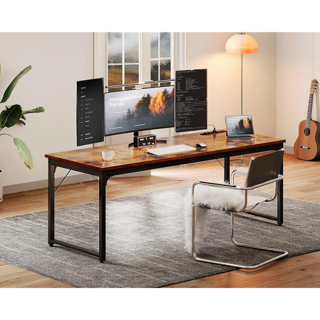 Coleshome 71 Inch Computer Desk With Usb Ports, Large Office Desk, Long Study Student Writing Desk, Rustic Brown