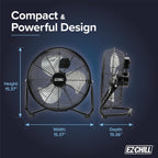 Ez-Chill 12” Cradle Floor Fan, 3 Speed, High Velocity, 180 Degree Adjustable Tilt, All-Metal, Carry Handle, Rubber Feet, Airflow 15.42 Ft/Sec, Ideal For Home, Bedroom & Office, Black