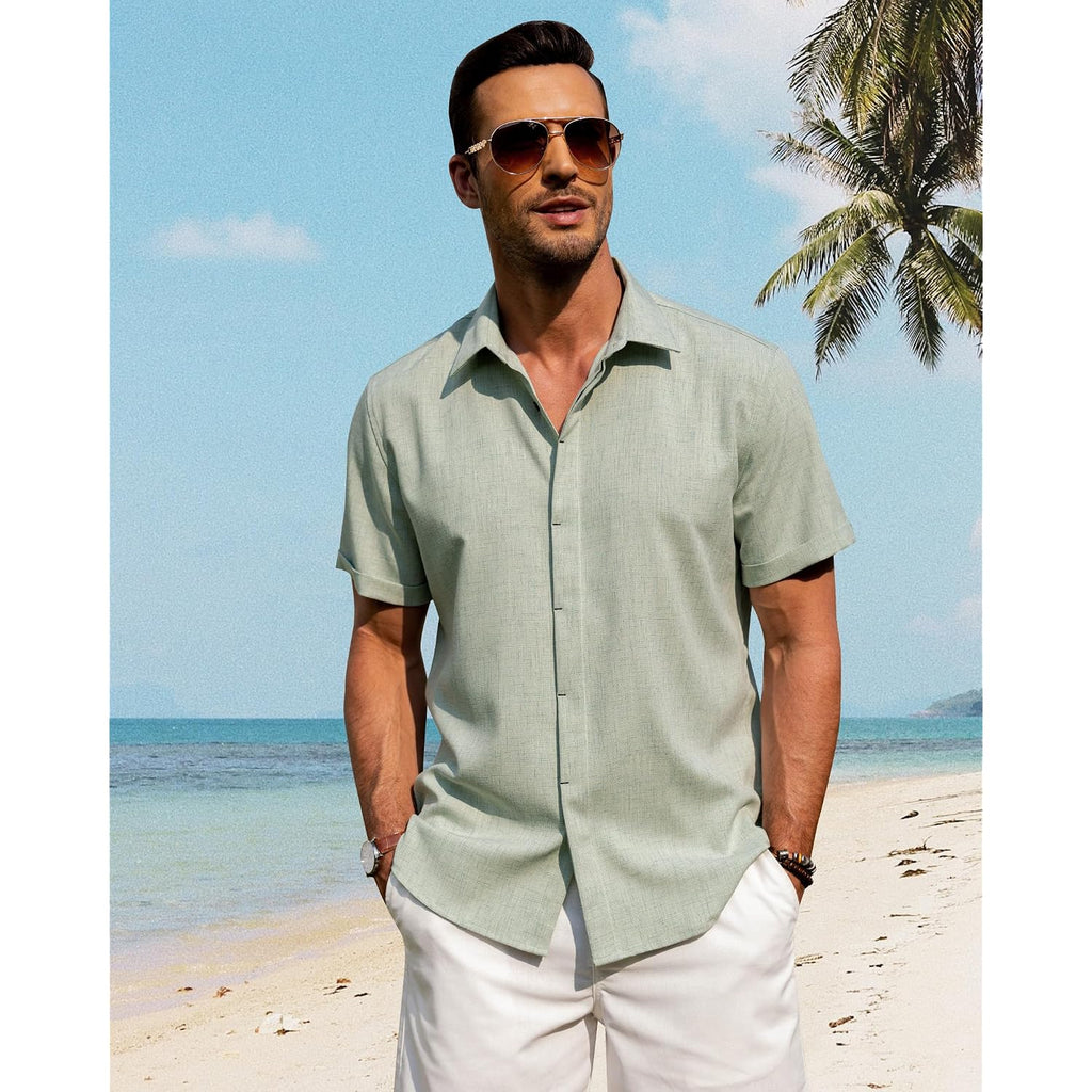 J.Ver Men'S Linen Shirts Casual Short Sleeve Button Down Shirt Beach Vacation Cruise Summer Wedding Cotton Tops