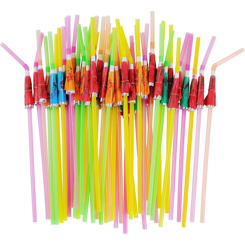 Alink 50 Umbrella Parasol Drinking Straws, Hawaiian Beach Cocktail Luau Party Decorations Supplies