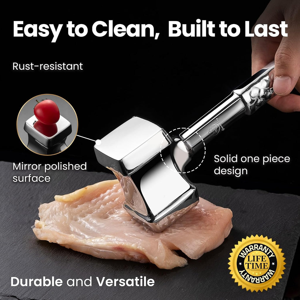 Gourmet Easy Classic Meat Tenderizer Tool, Non-Slip Grip Lifetime Replace | Dual-Sided Heavy-Duty Design For Effortless Tenderizing Of Steak, Poultry And Chicken, Dishwasher Safe, Lifetime Replacement