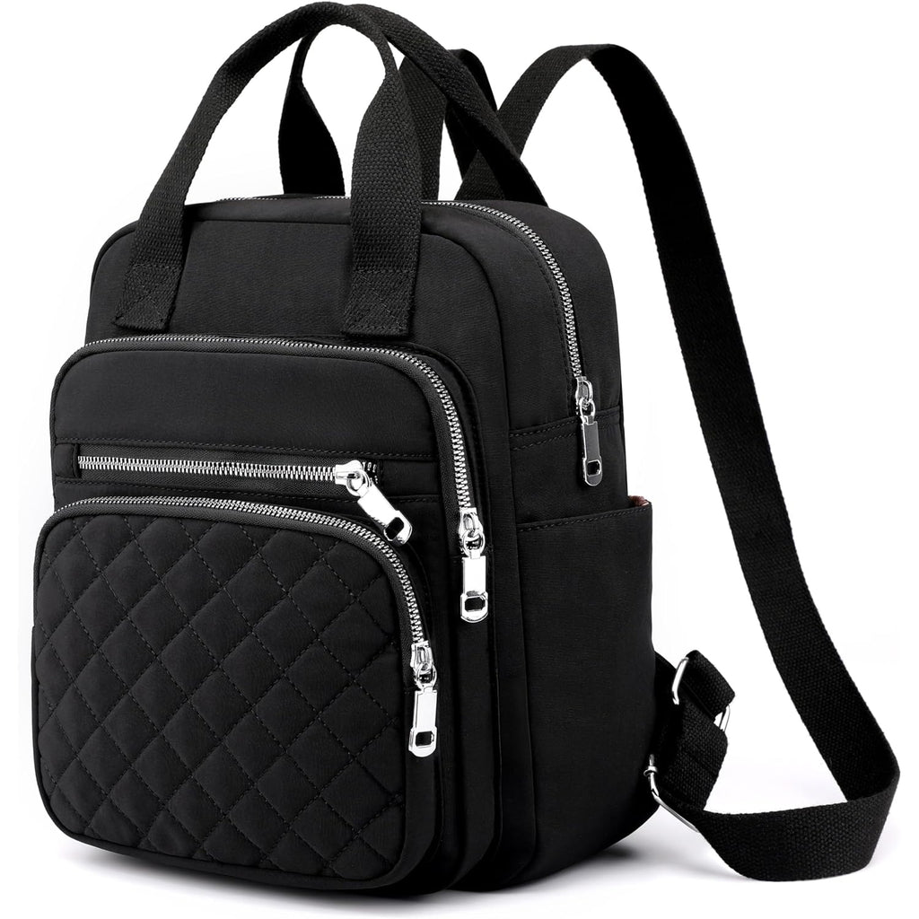 Small Backpack For Women Casual Quilted Square Bag Waterproof Multi Pockets Daypack Lightweight Top Handle Satchel
