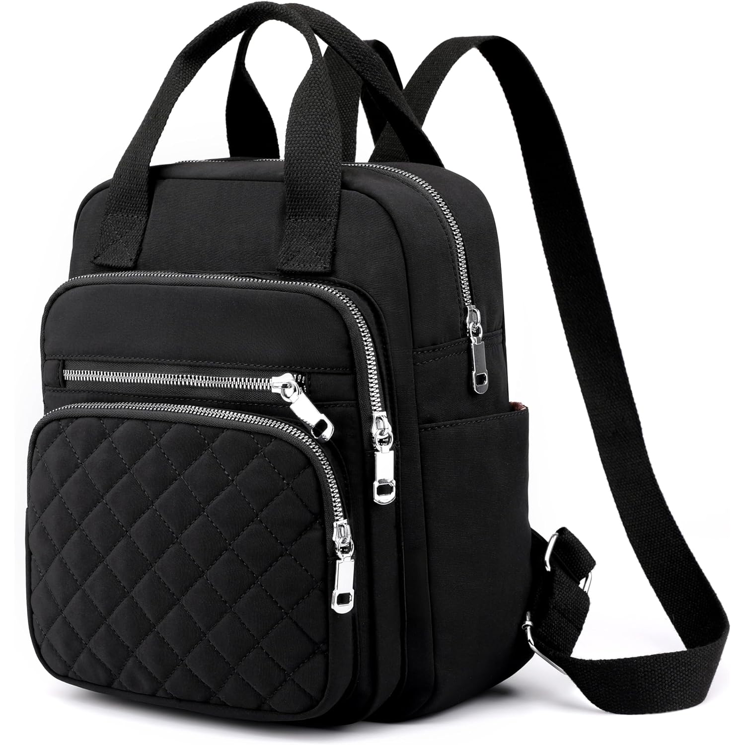 Small Backpack For Women Casual Quilted Square Bag Waterproof Multi Pockets Daypack Lightweight Top Handle Satchel