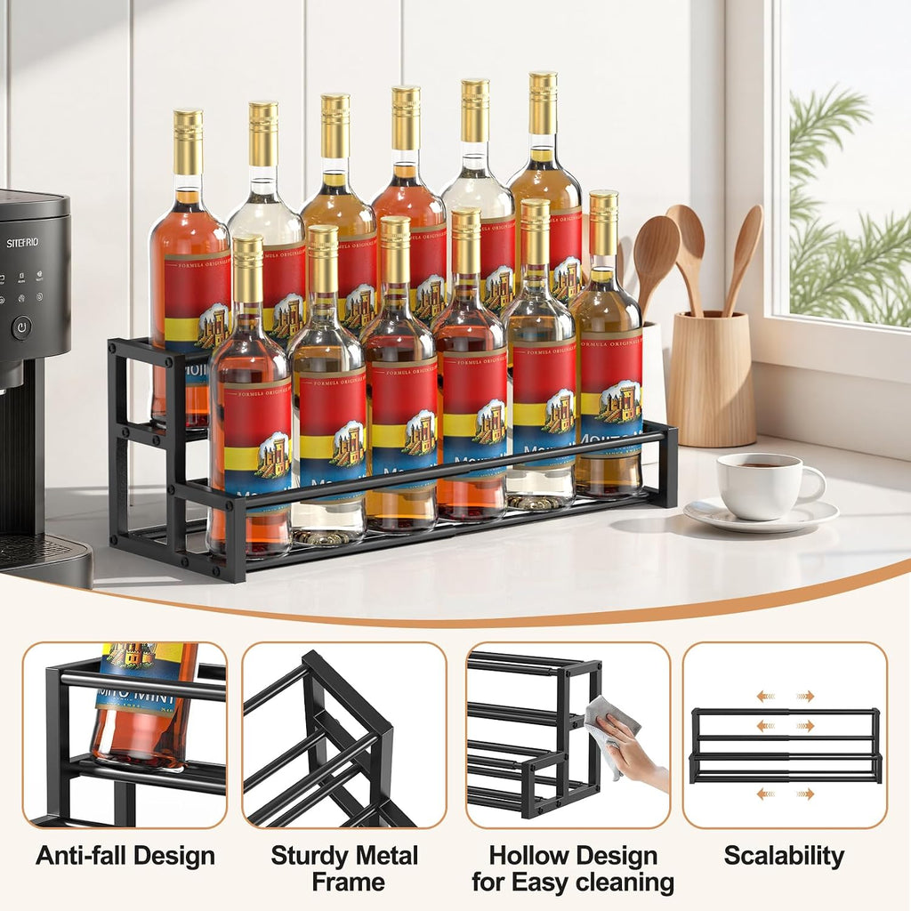 Expandable Coffee Syrup Organizer, Enlarged 6-12 Bottles Syrup Stand | Width Adjustable Syrup Rack For Coffee Bar Accessories, Small Wine Rack, Space-Saving Storage Bottle Rack For Syrup, Wine