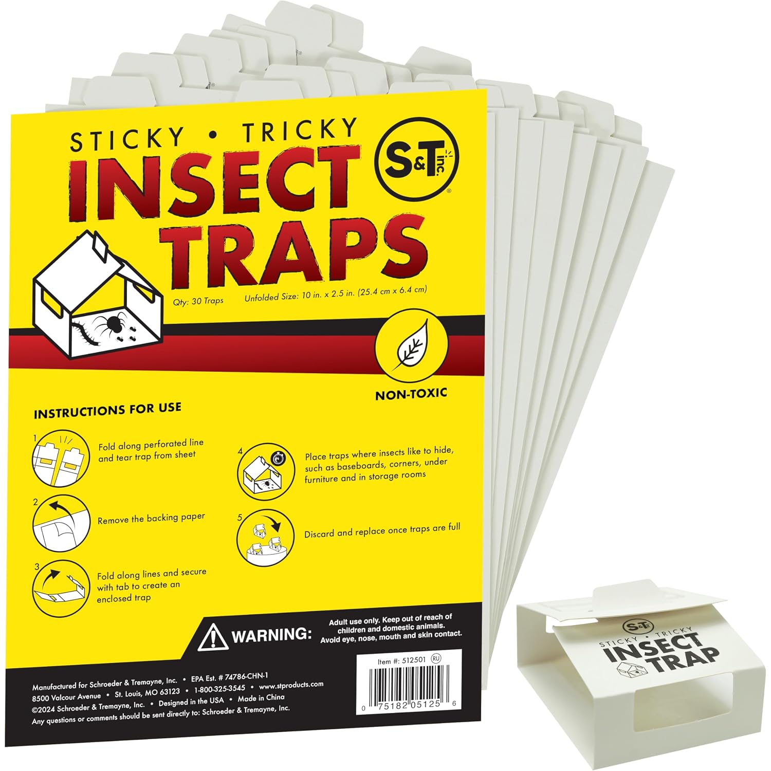 S&T Inc. Insect Traps For Pest Control, 30 Pack | Glue Traps For Brown Recluse, Hobo Spiders, Black Widows, Home, Basement Or Garage, Pest Control Traps