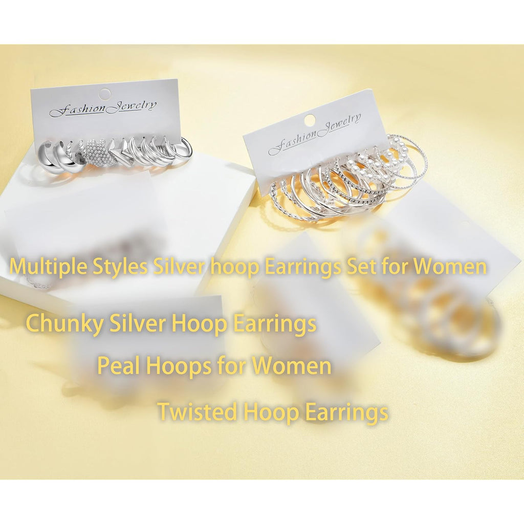 Gold Hoop Earrings Set for Women, Fashion Chunky Pearl Earrings Multipack Twisted Statement Earring Pack, Hypoallergenic Small Big Hoops Earrings for Birthday Party