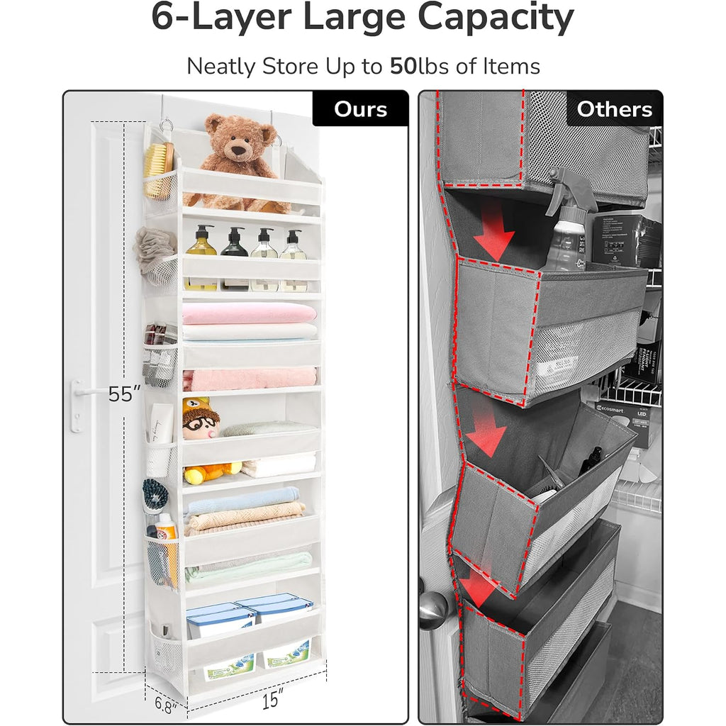 Ulg Over The Door Organizer With 6 Large Pockets 12 Side Pockets, 50Lbs Weight Capacity Door Hanging Organizer For Bedroom, Bathroom, Pantry, Nursery Storage, Beige