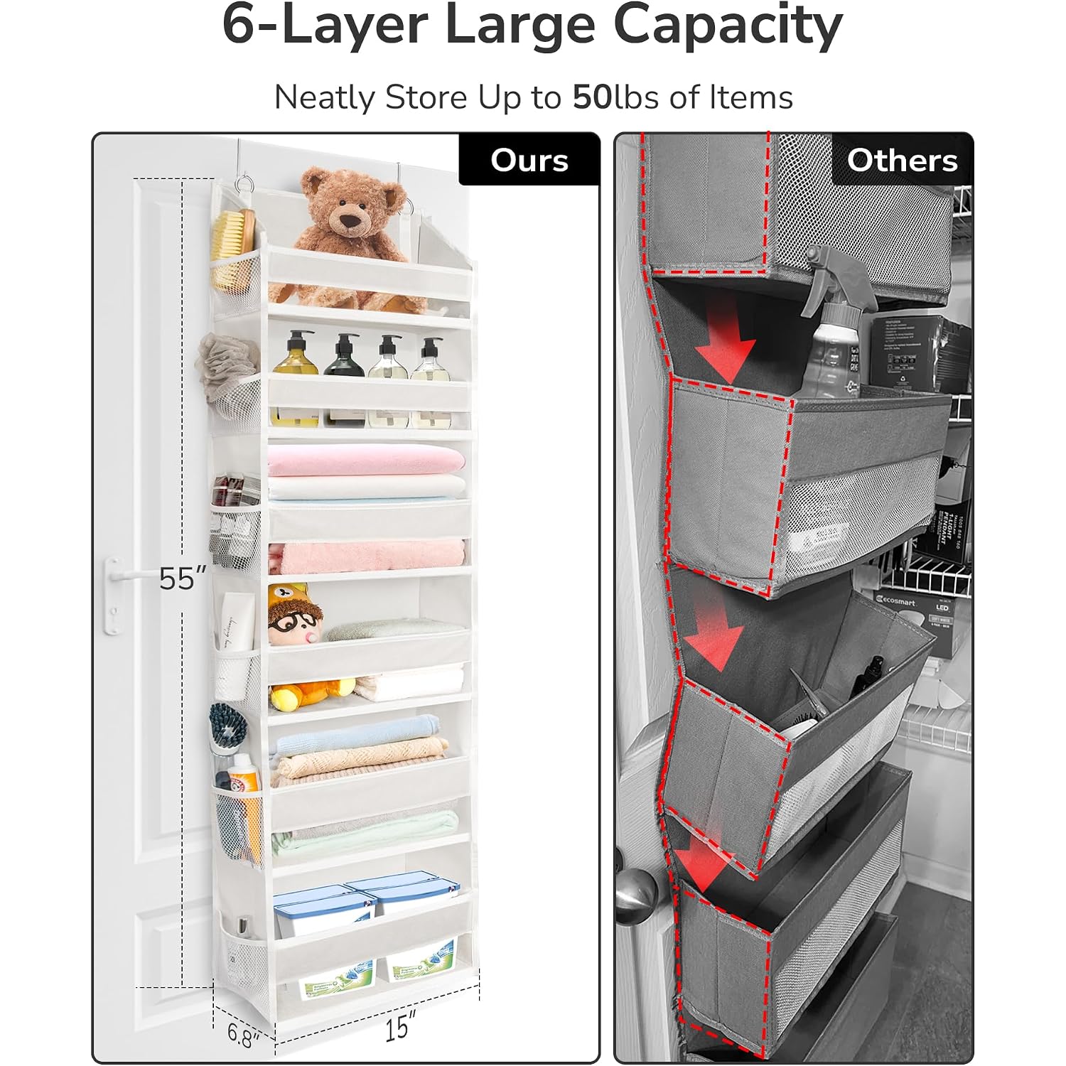 Ulg Over The Door Organizer With 6 Large Pockets 12 Side Pockets, 50Lbs Weight Capacity Door Hanging Organizer For Bedroom, Bathroom, Pantry, Nursery Storage, Beige