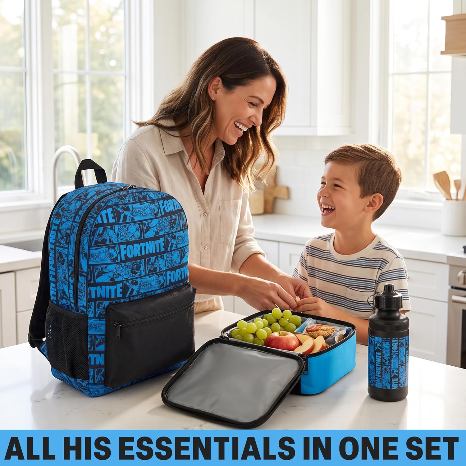 Get Trend Fortnite Boys Backpack 6Pc School Set With Lunch Bag Pencil Case | 18In Kids Book Bag With Water Bottle, 2 Keychains, Pencil Pouch, Insulated Cooler Bag, School Supplies, Gamer Gifts For Boys