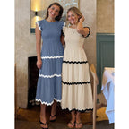 Zesica Womens Summer Casual Smocked Midi Dress 2026 Flutter Short Sleeve High Waist Tiered Flowy Boho Vacation Dresses
