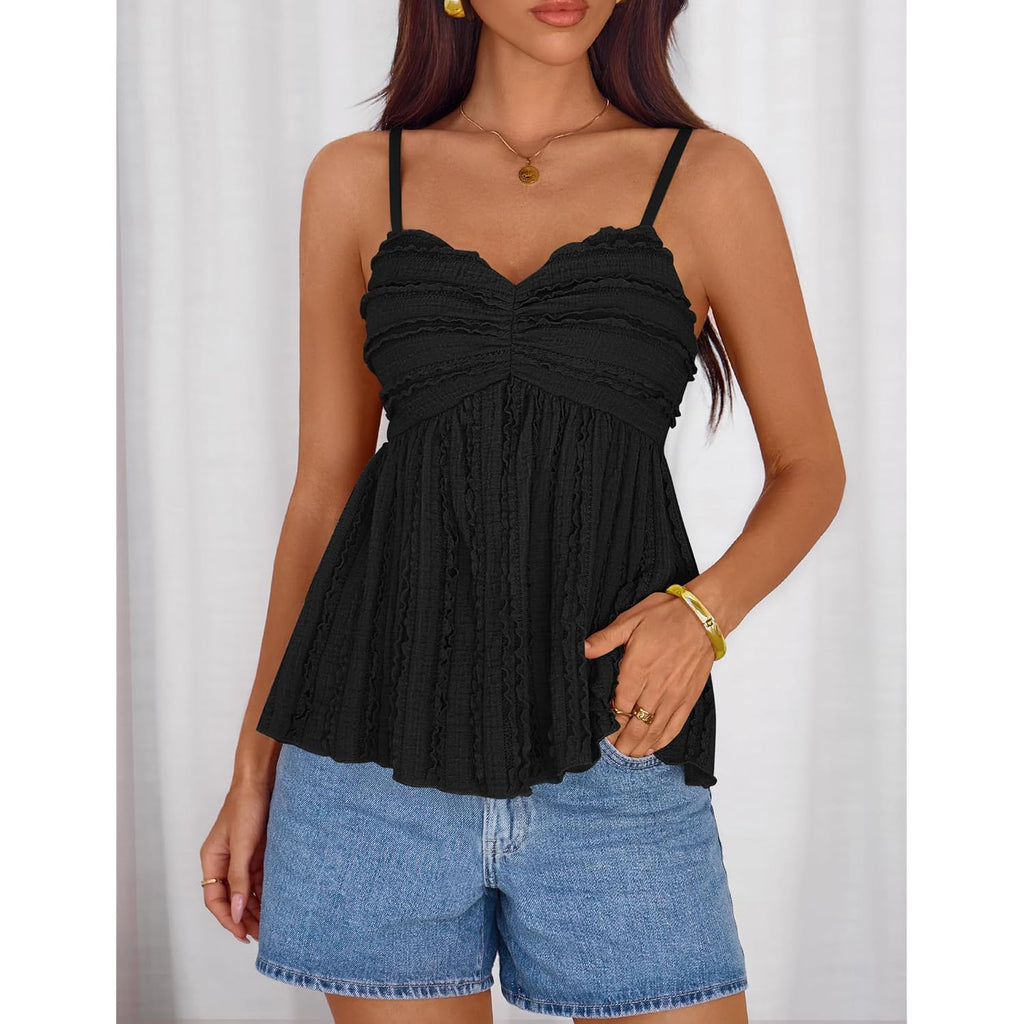 Zesica Womens Summer Spaghetti Strap Tank Tops 2026 Trendy Going Out Sleeveless V Neck Flowy Y2K Cami Top Fashion Outfits