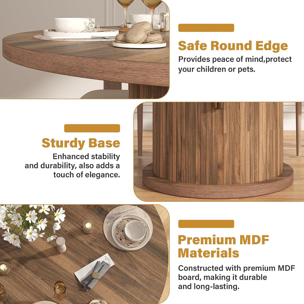 47.24" Round Dining Table For 4, Farmhouse Fluted Kitchen Tables Dining Room Circle Dinner Table, Modern Wood Kitchen & Dining Room Tables