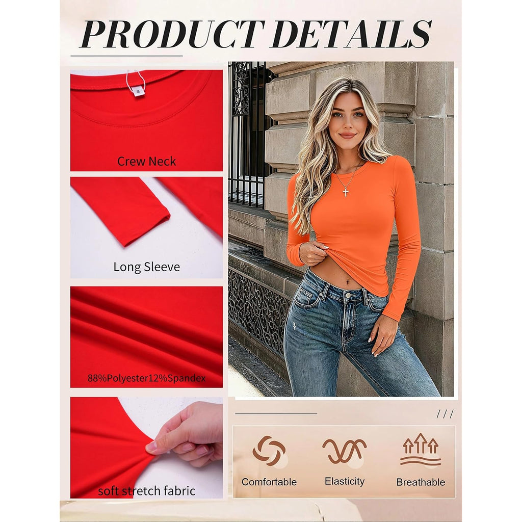 Zeagoo Women Long Sleeve Shirts Fitted Going Out Tops Crop Basic Tee Casual Work Clothes Trendy Fall Outfits XS-XL