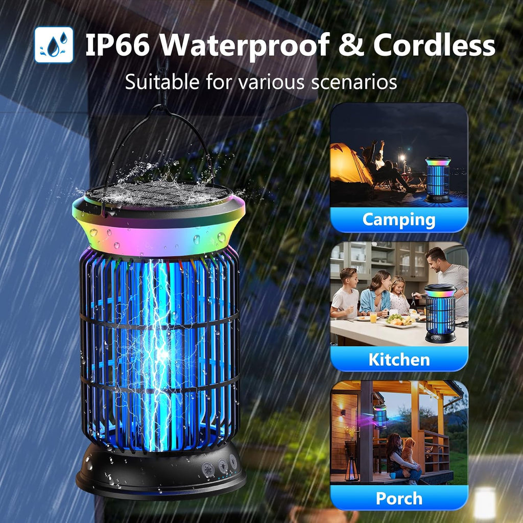 Solar Bug Zapper Outdoor, 4 In 1 Outdoor Essential, 4200V Mosquito Zapper With Ambient Light, Smart Auto Mode, Solar Usb Power For Camping Patio Garden Outdoor Living