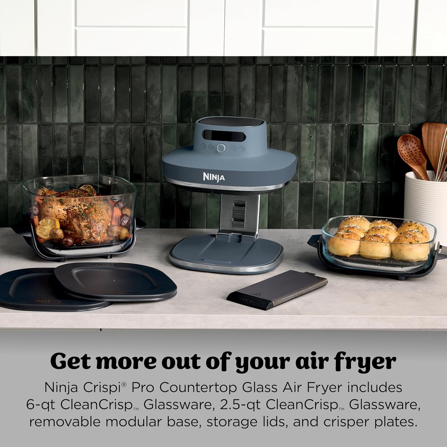 Ninja Crispi Pro 6-in-1 Glass Air Fryer | With Nontoxic, 6qt & 2.5qt Containers & Lids | Microwave, Freezer, Dishwasher Safe | 450°F Max Temp | 1800 Watt | Cyberspace | AS101CY