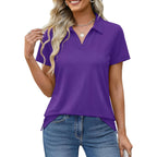Women's Polo Shirts Cotton Short Sleeve V-Neck Collared Tops Golf Shirt Work Casual Summer Tee