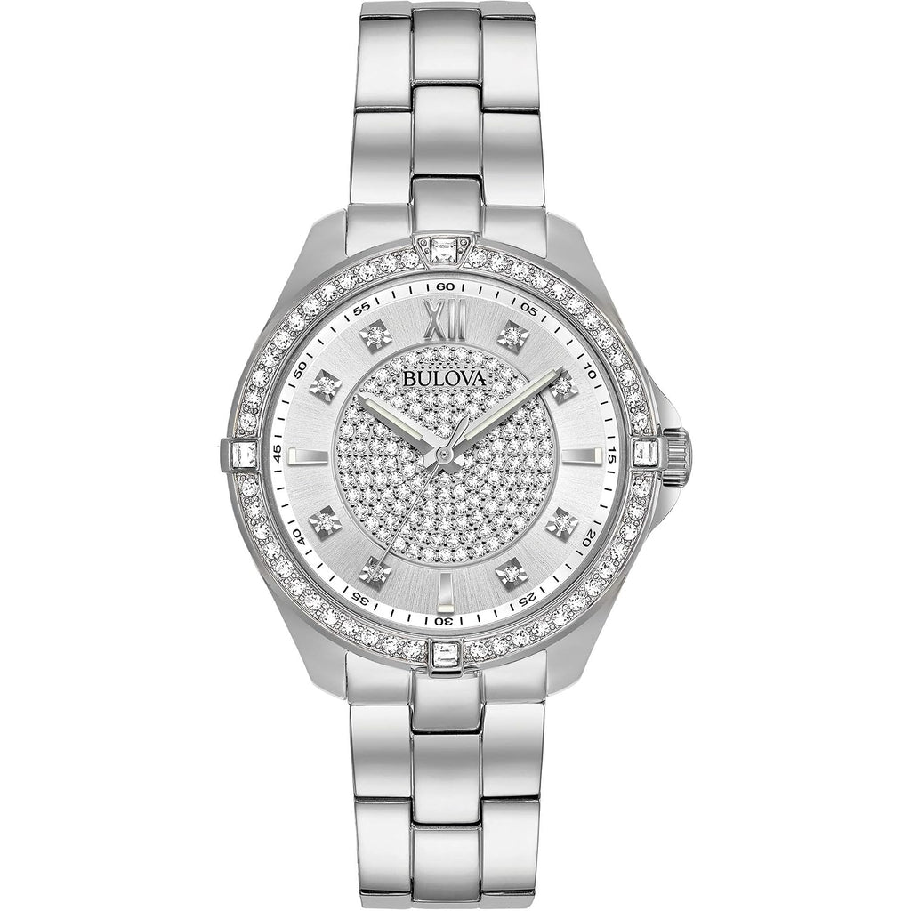 Bulova Ladies' Classic Crystal Stainless Steel 2-Hand Quartz Watch, Pave Dial Style: 96L236