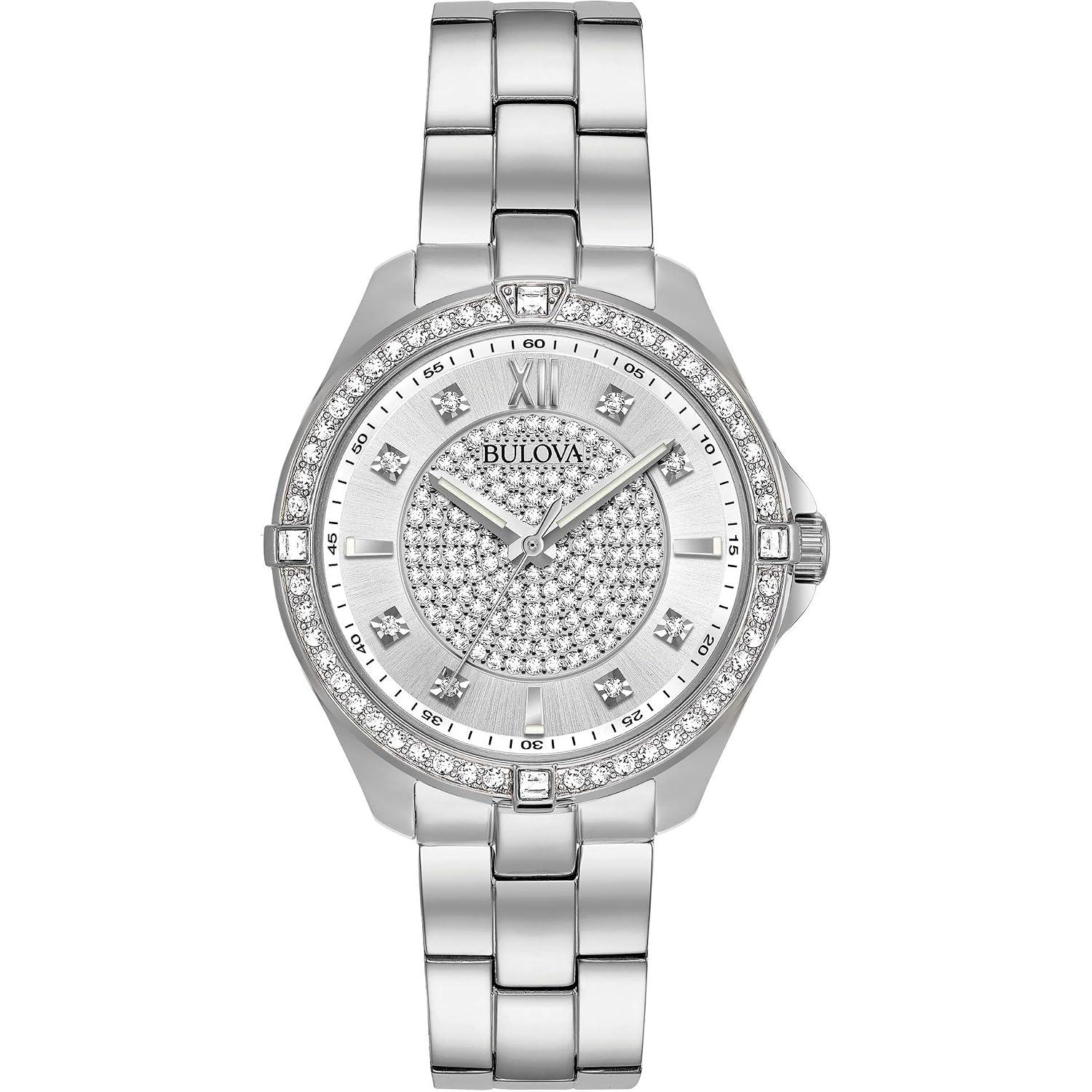 Bulova Ladies' Classic Crystal Stainless Steel 2-Hand Quartz Watch, Pave Dial Style: 96L236