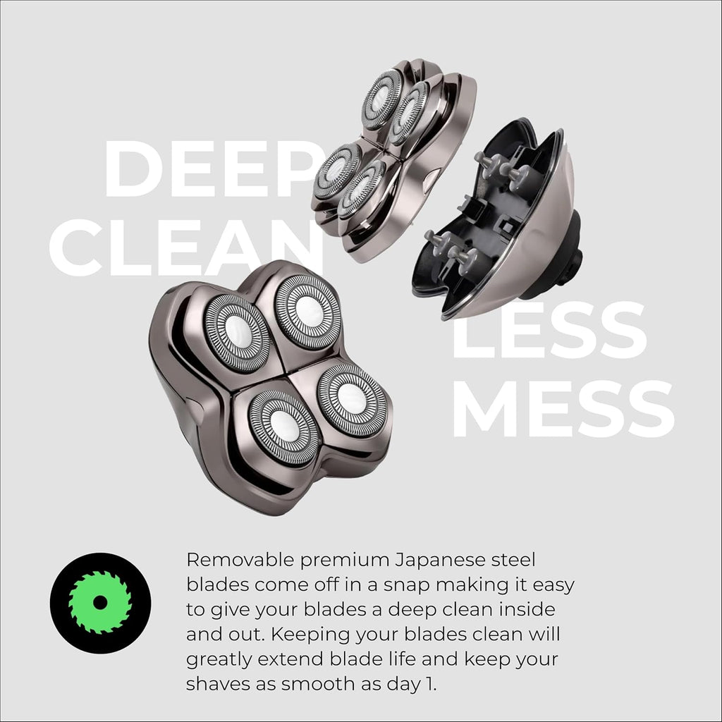 Skull Shaver Carver PRO 4 Head Replacement Blade - Shaver Blade for Wet & Dry Shaving - Rotary Heads Design - Japanese Stainless Steel - Compatible with Pitbull, Palm & Butterfly Kiss Shavers