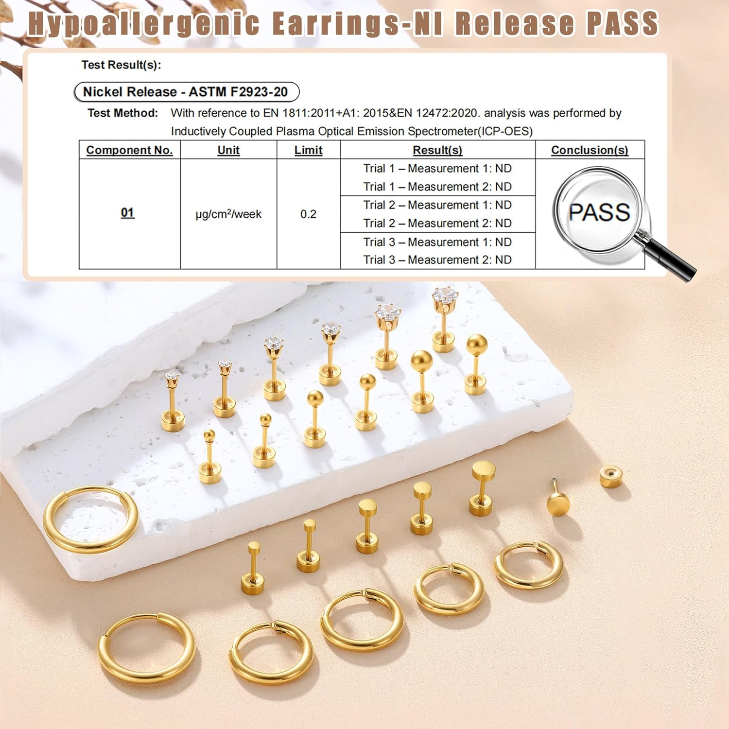 FASACCO Small Tiny Stud Flat Back Earring Hypoallergenic Gold Studs 14K Surgical Steel Earring Sets for Multiple Piercing Cartilage Hoop Earrings