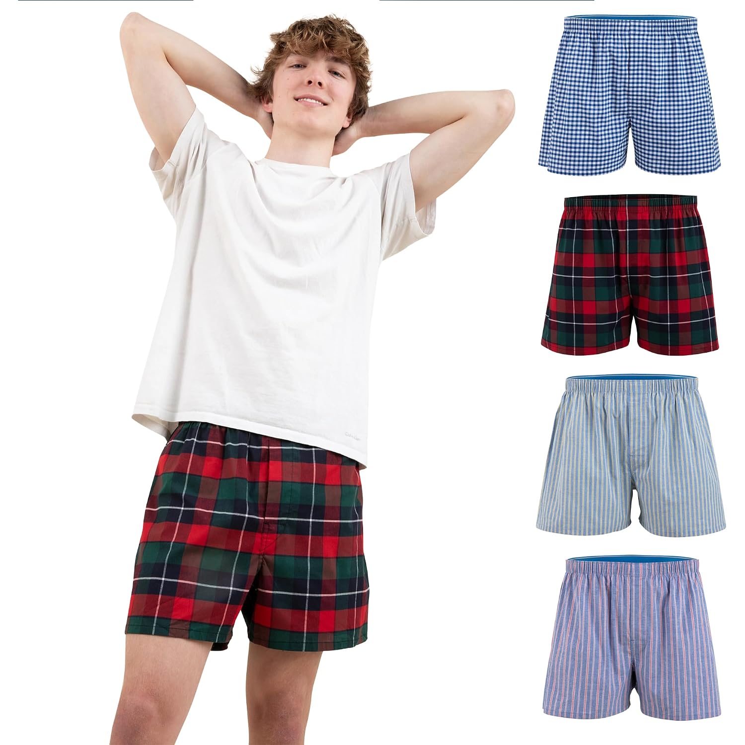 Men’S Woven Boxer Shorts 4-Pack – Stretchy Breathable Fabric, Silky-Feel Luxury Waistband.