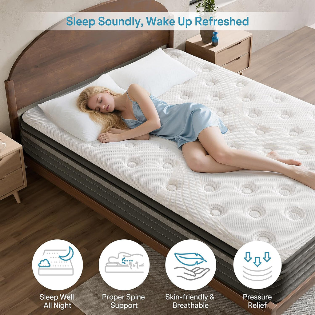 Queen Mattress 12 Inch In A Box, Hybrid Queen Mattress With Memory Foam & Individual Pocket Springs, Medium Firm Queen Size Mattresses For Motion Isolation & Pressure Relief, Certipur-Us