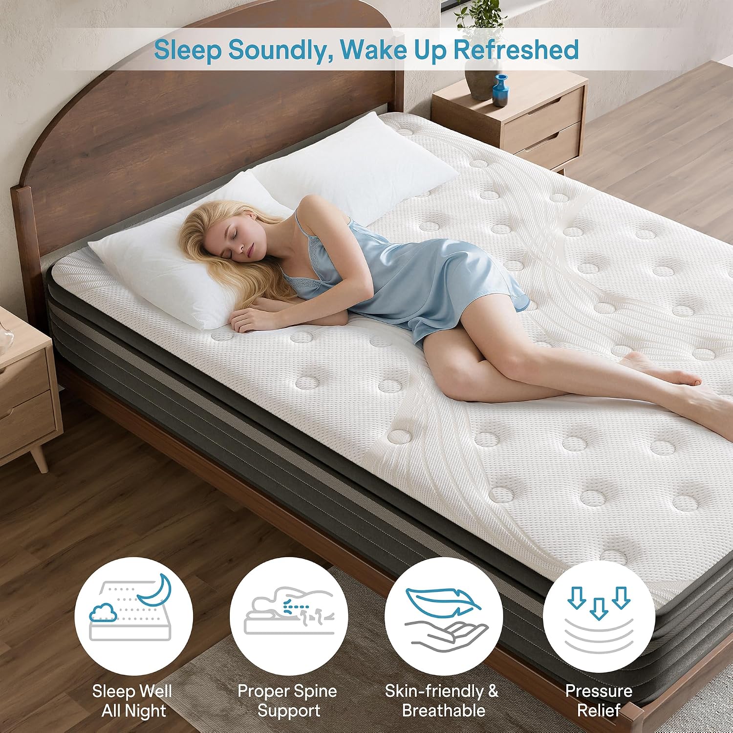 Queen Mattress 12 Inch In A Box, Hybrid Queen Mattress With Memory Foam & Individual Pocket Springs, Medium Firm Queen Size Mattresses For Motion Isolation & Pressure Relief, Certipur-Us
